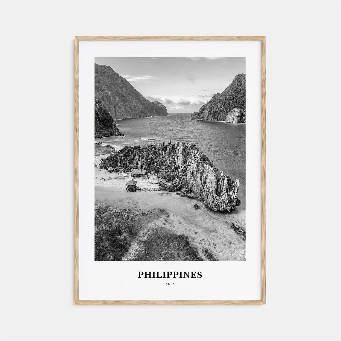 Philippines Limestone Island Cove Beach Black and White Poster