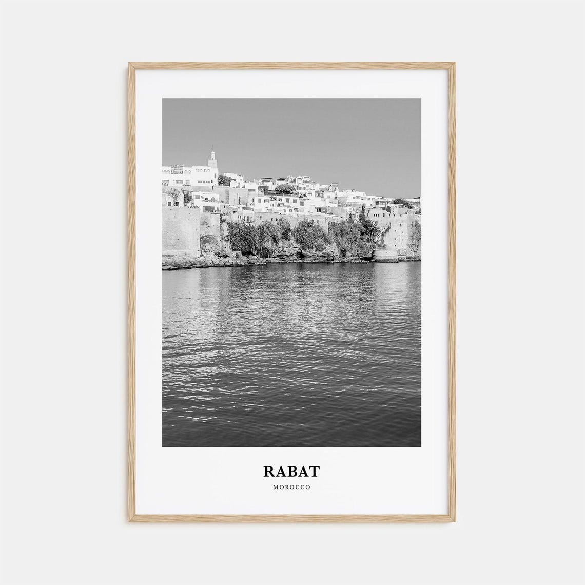 Rabat Morocco Waterfront City Black and White Travel Wall Poster