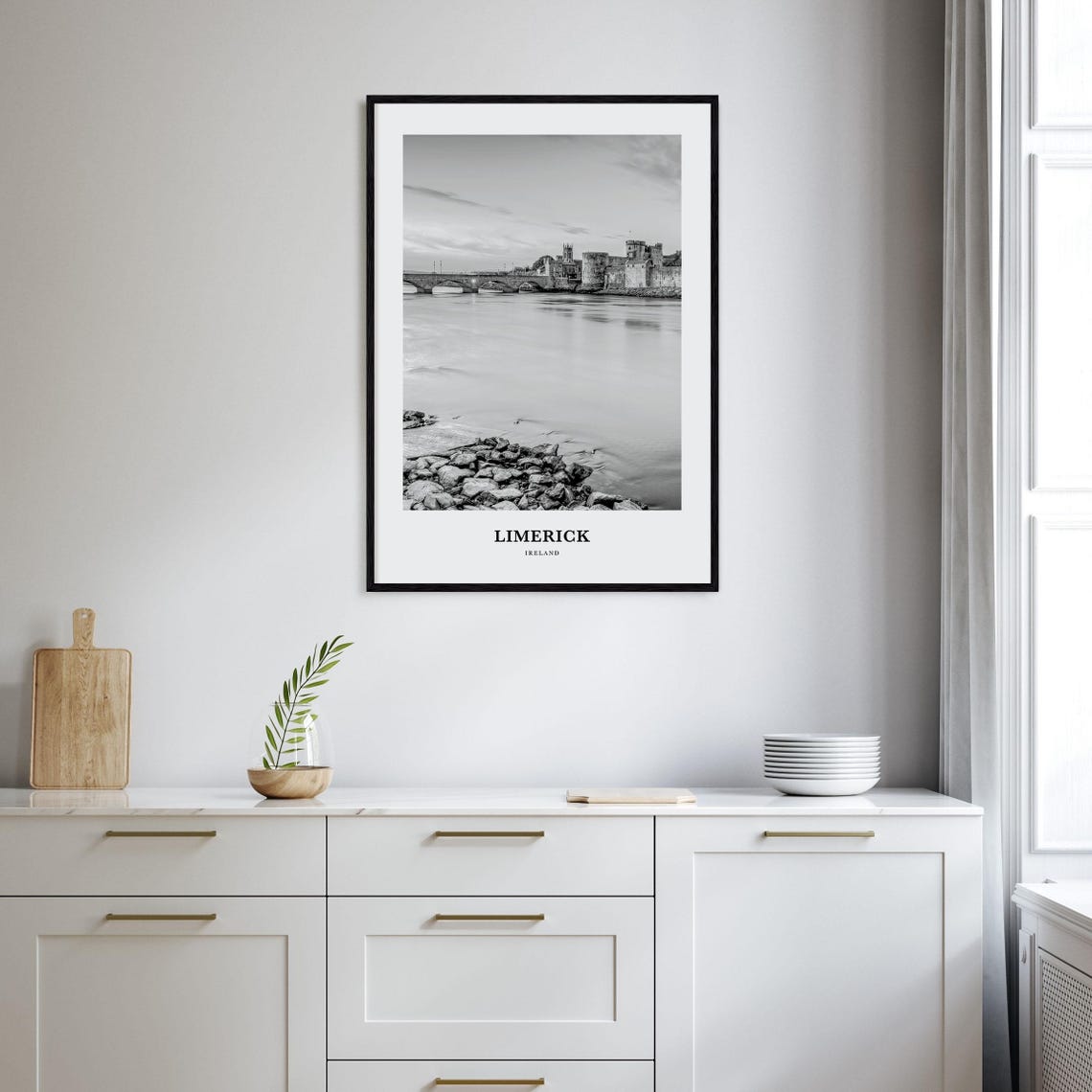 Limerick Ireland Castle River Bridge Historic Black White Poster - Image 2