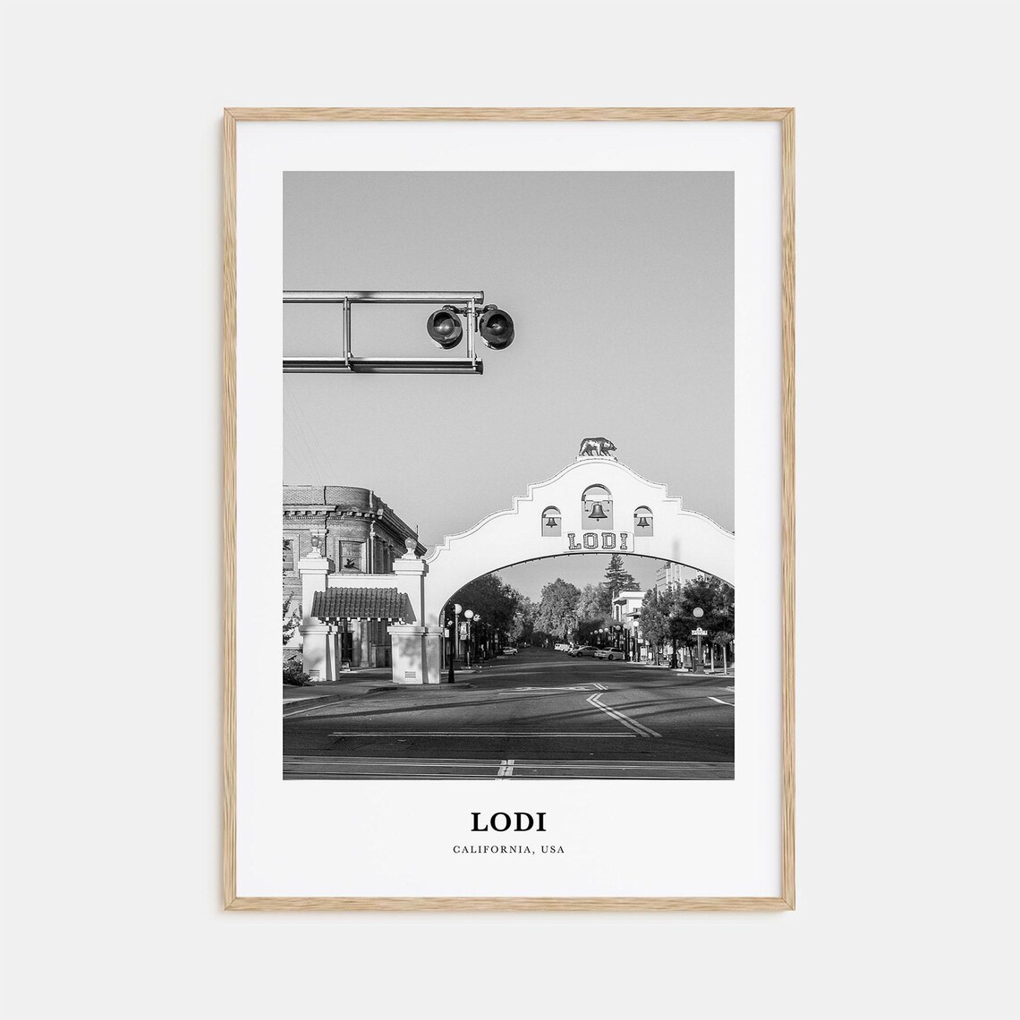 Lodi California Mission Arch Street Scene Black White Poster