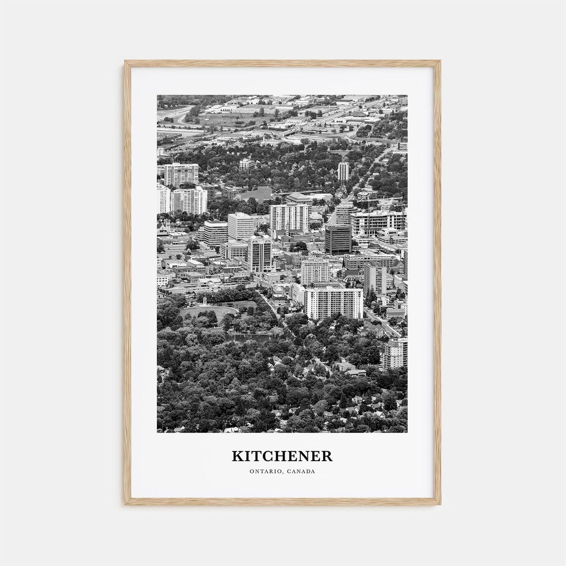 Kitchener Ontario Black and White Downtown Aerial Cityscape Poster