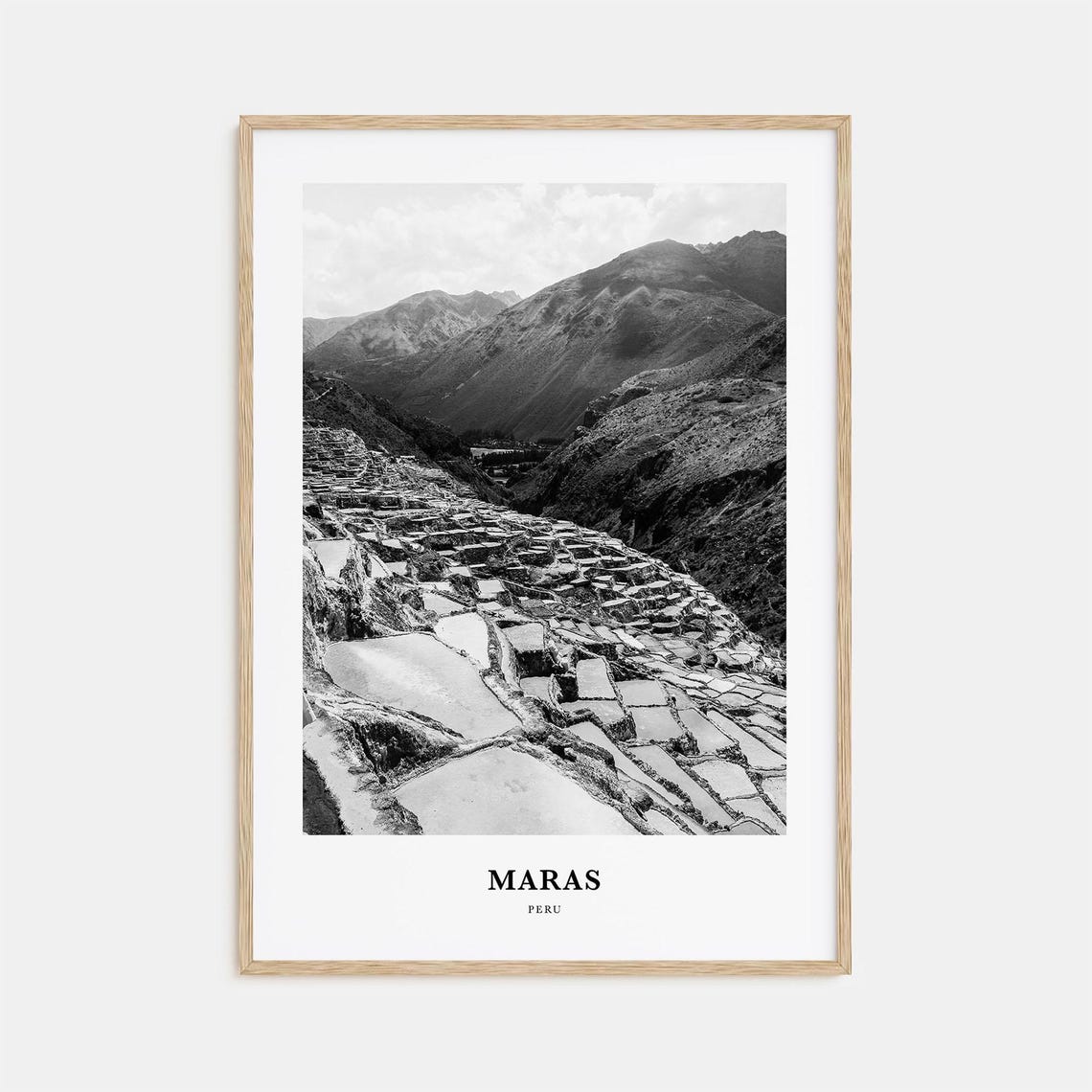 Maras Peru Salt Terraces Mountain Valley Black White Photo Poster