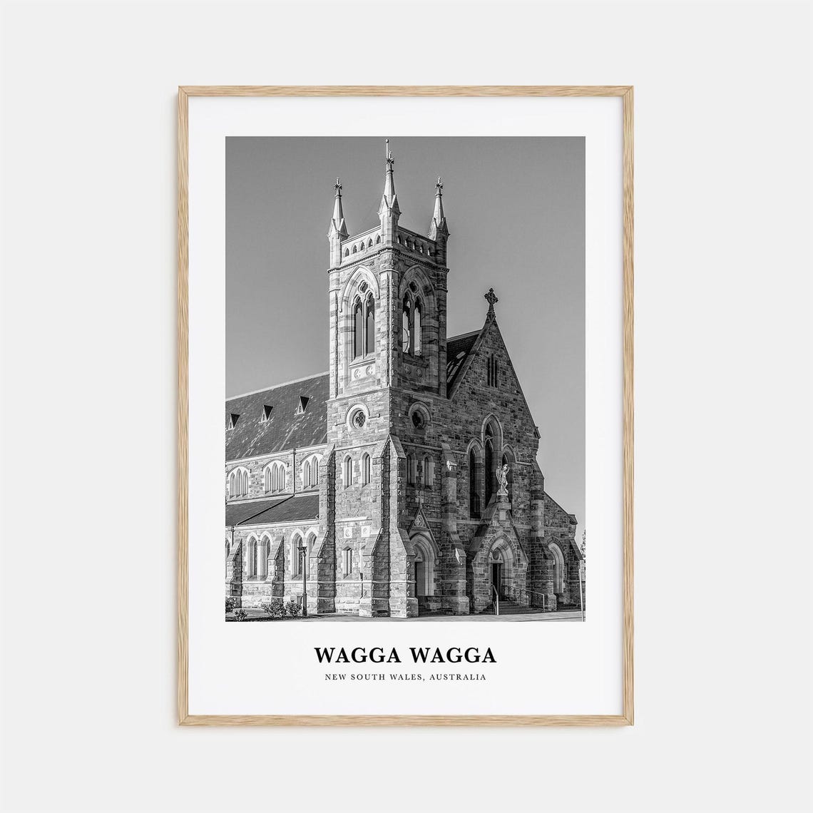 Wagga Wagga Australia Stone Church With Spire Black White Poster