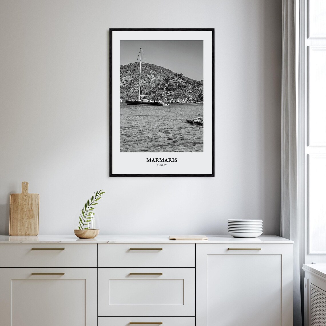 Marmaris Turkey Sailboat Anchored In Scenic Bay Hills Photo Poster - Image 2