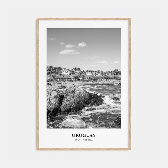 Uruguay South America Rocky Coastline Waves Monochrome Art Poster