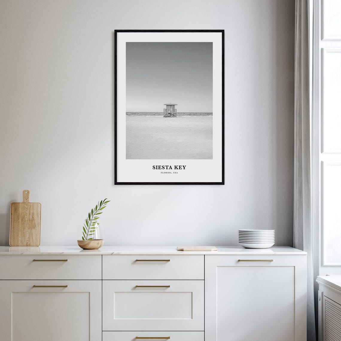Siesta Key Beach Lifeguard Tower Minimalist Black White Poster - Image 2