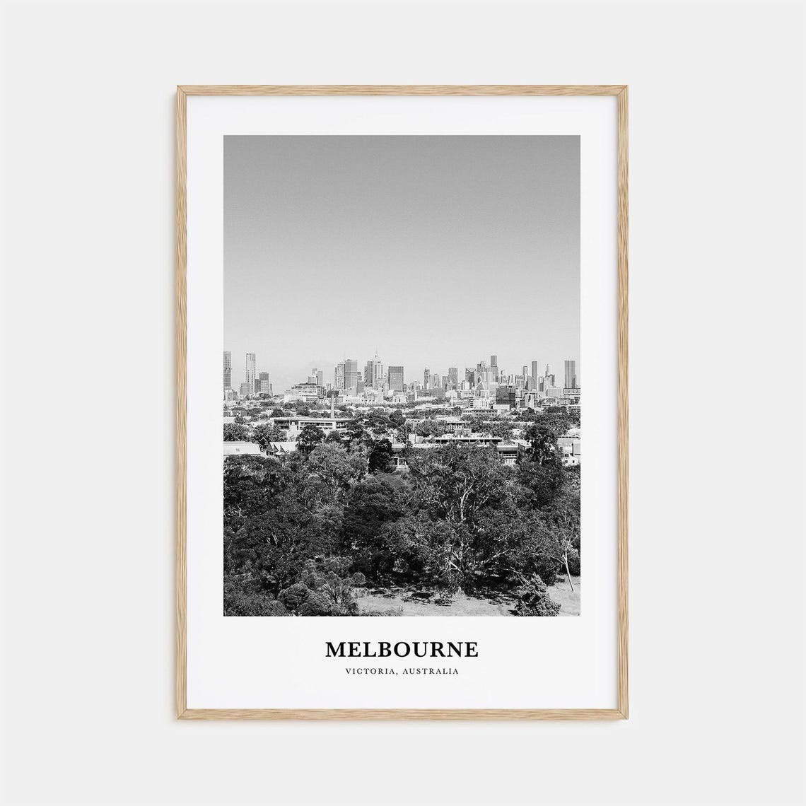 Melbourne Australia Skyline Over Park Trees Black White Poster