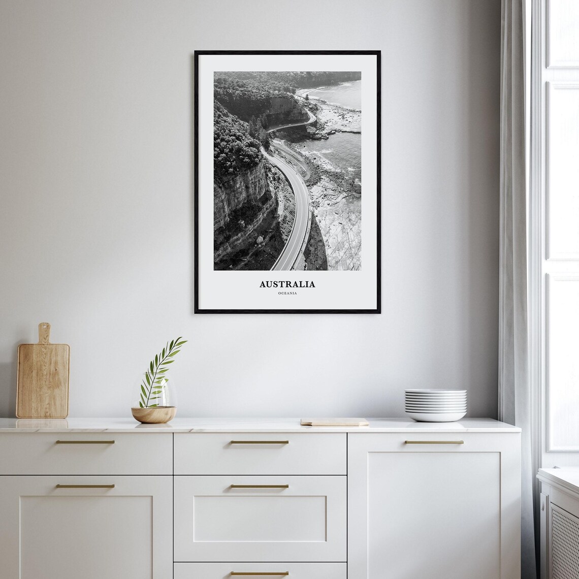 Australia Coastal Highway Cliff Road Aerial Black and White Poster - Image 2