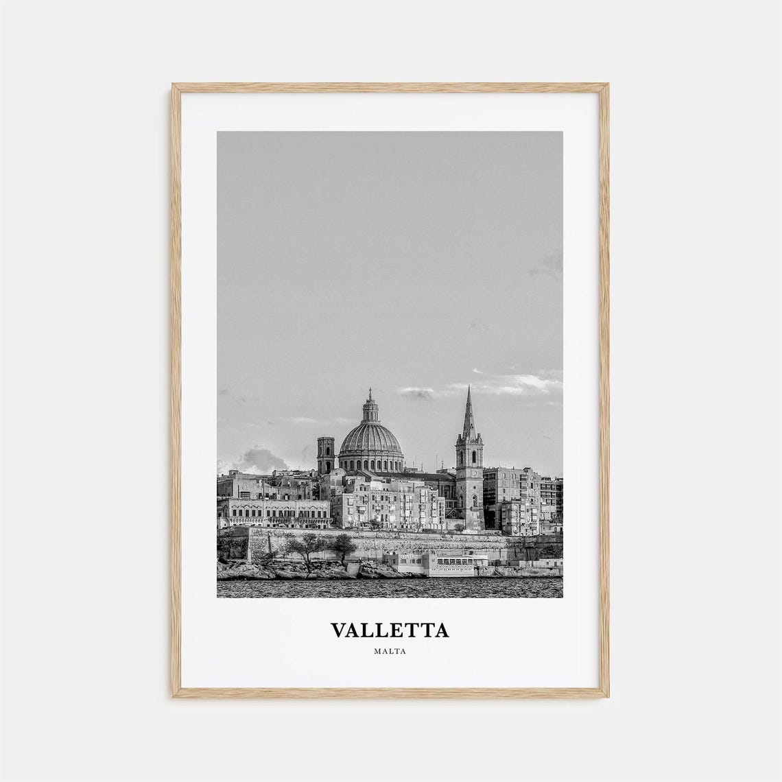 Valletta Malta Basilica Dome Grand Harbour View Monochrome Poster