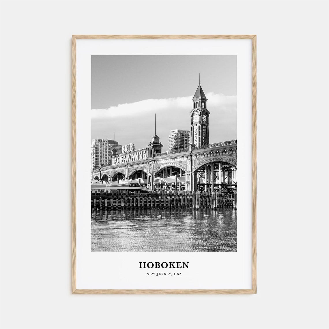 Hoboken New Jersey Ferry Terminal Clock Tower Black and White Poster