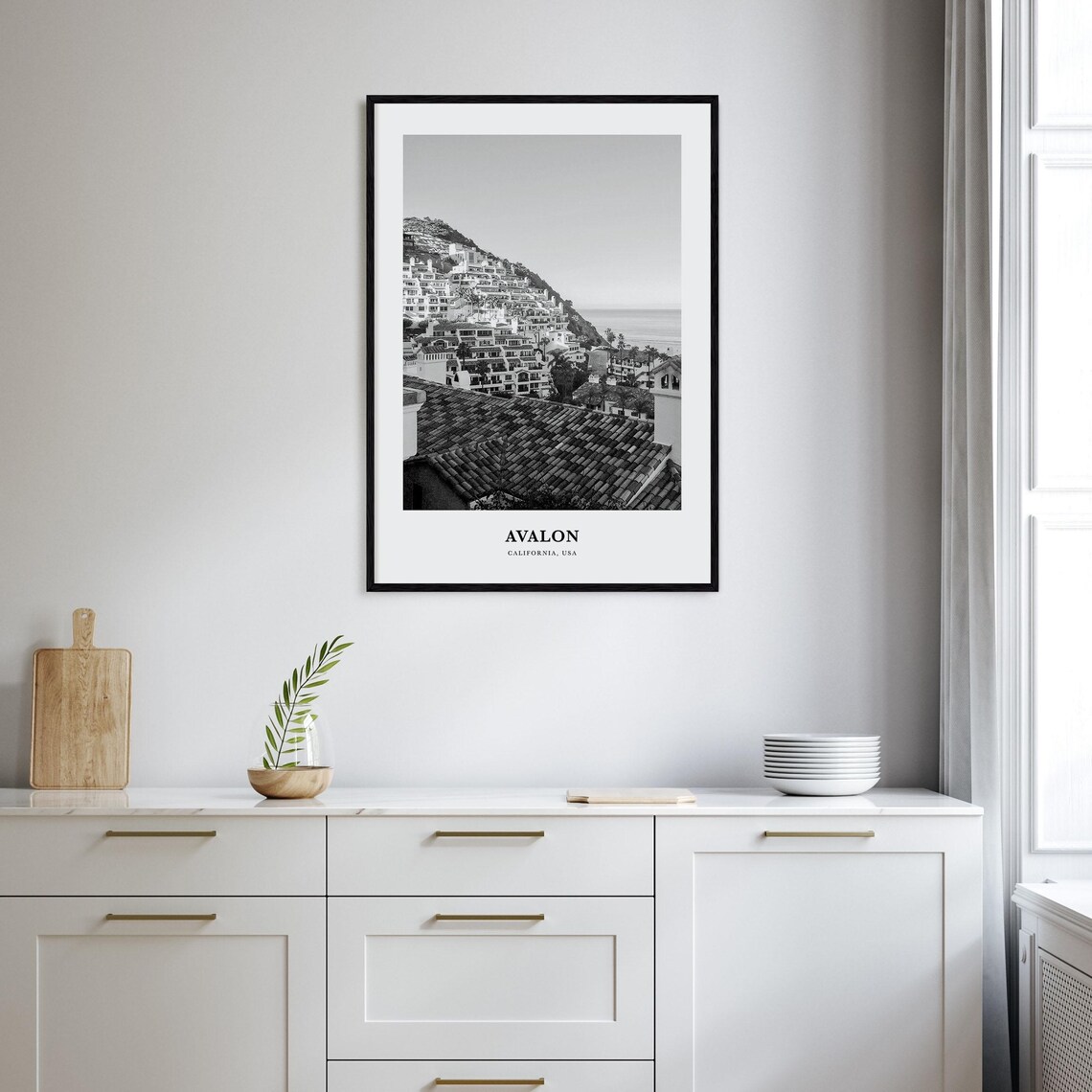 Avalon California Catalina Hillside Town Black and White Poster - Image 2