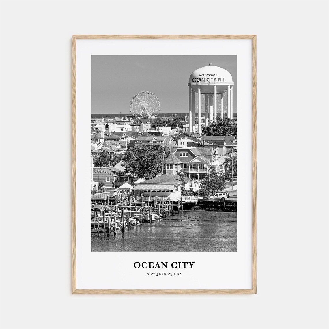 Ocean City New Jersey Boardwalk Tower Black and White Travel Poster