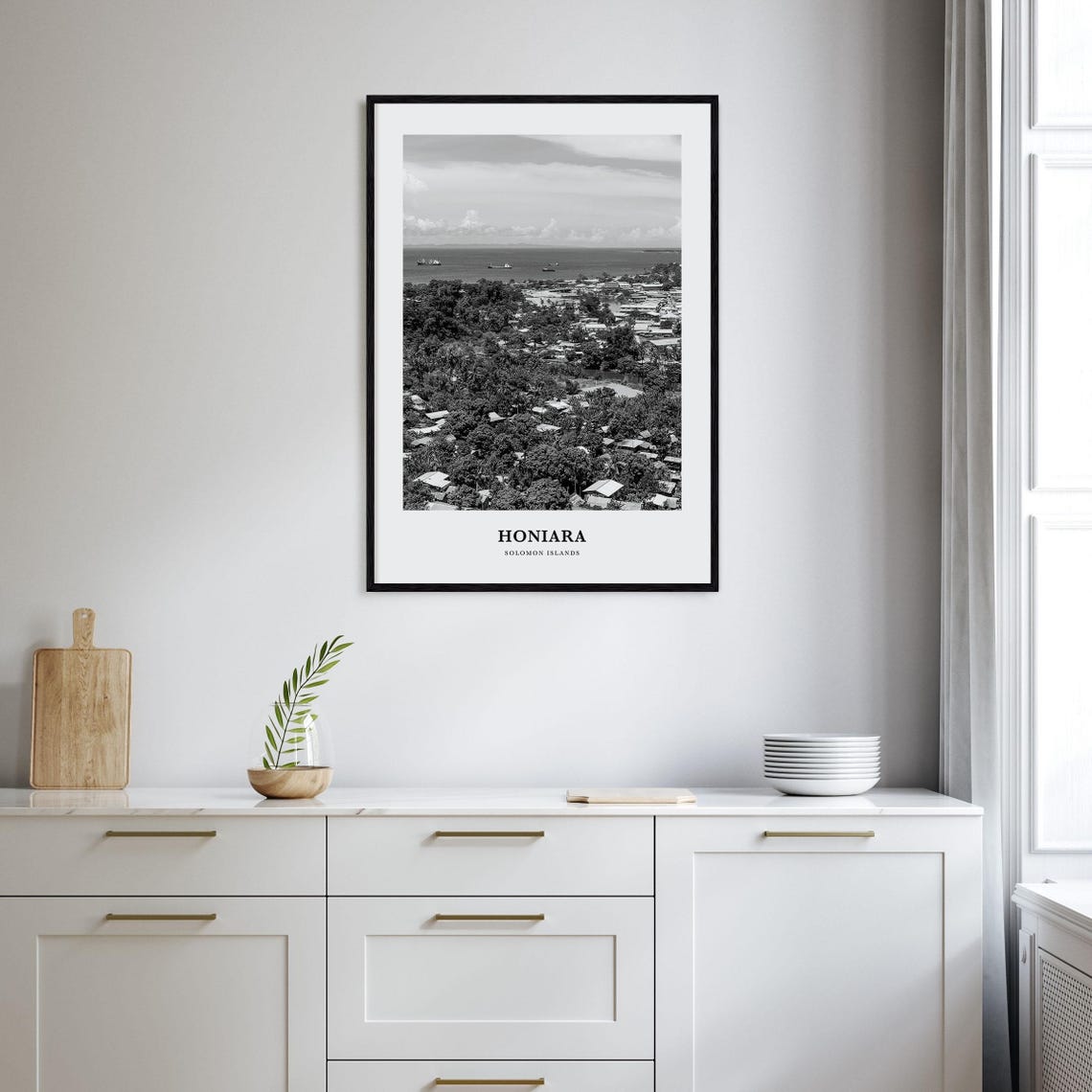 Honiara Solomon Islands Coastal Town Black and White Travel Poster - Image 2