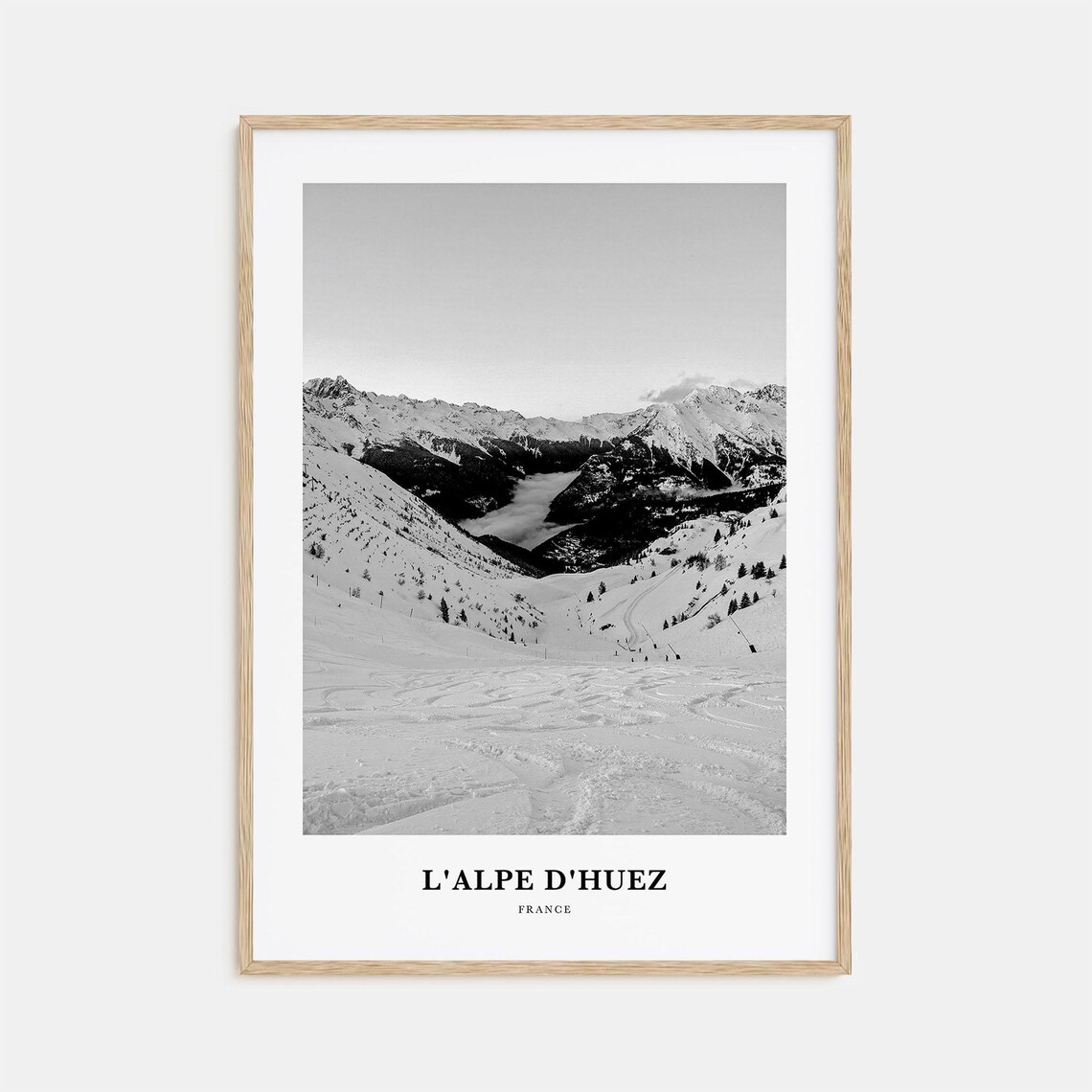 L'Alpe D'Huez France Snowy Ski Slopes Black And White Travel Poster