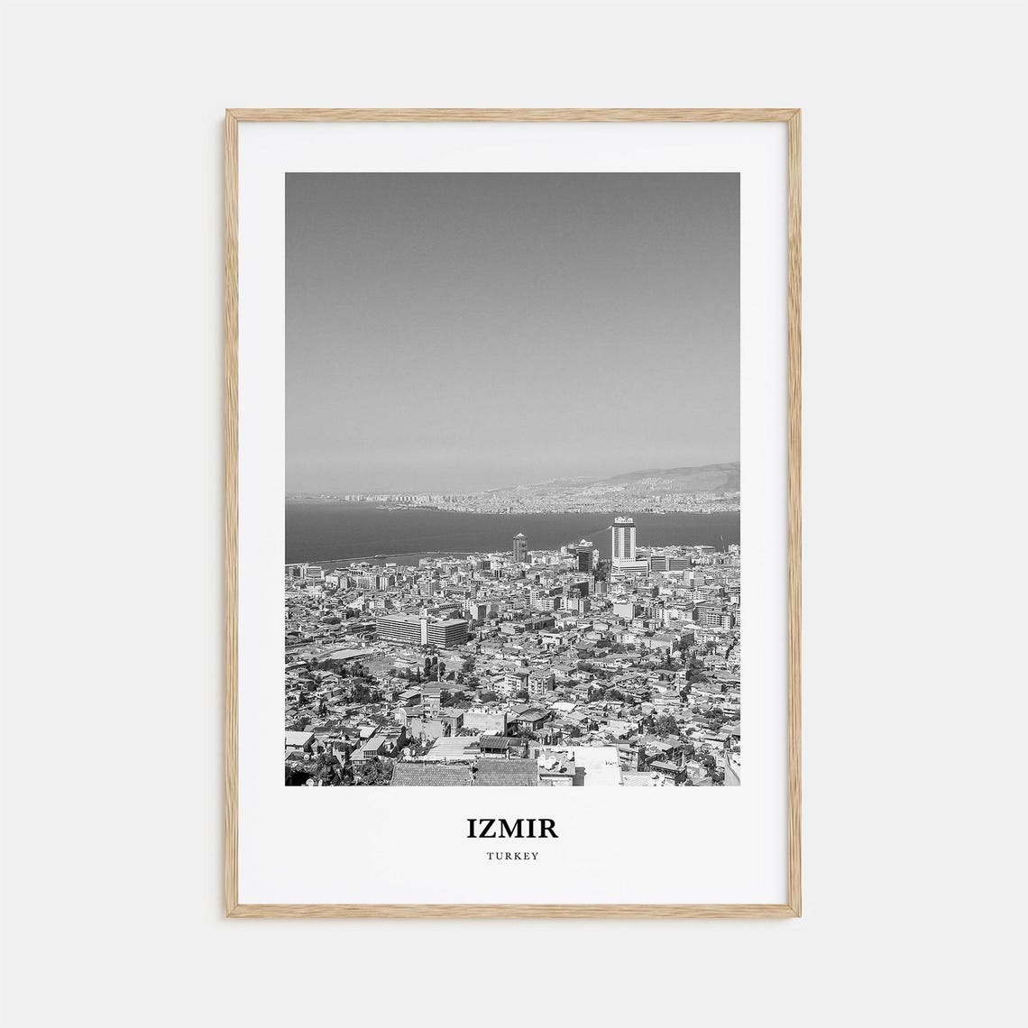 Izmir Turkey Black and White Aegean Bay Waterfront Cityscape Poster