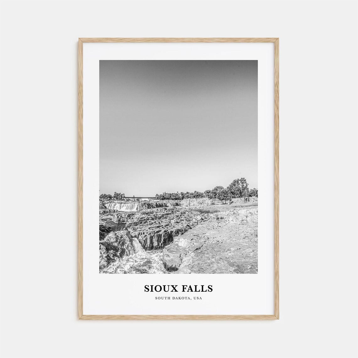 Sioux Falls South Dakota Waterfall Black and White Nature Poster