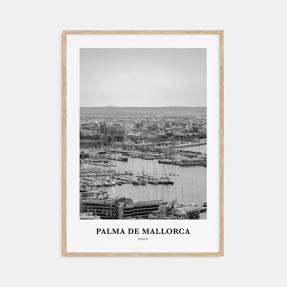 Palma de Mallorca Harbor Marina Black and White Spain Travel Poster
