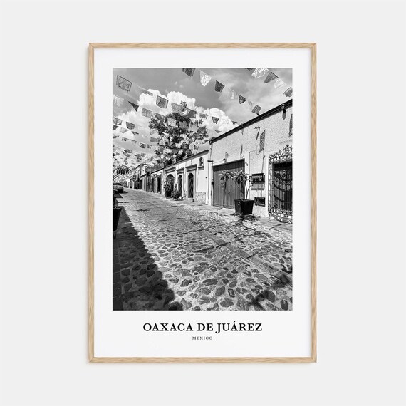 Oaxaca de Juarez Mexico Cobblestone Street with Papel Picado Poster