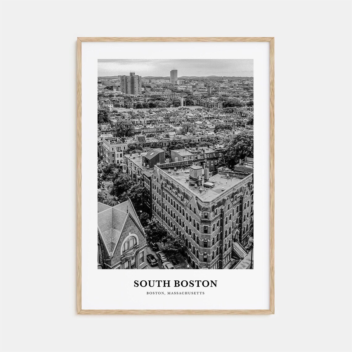 South Boston Massachusetts Aerial City View Black White Photo Poster