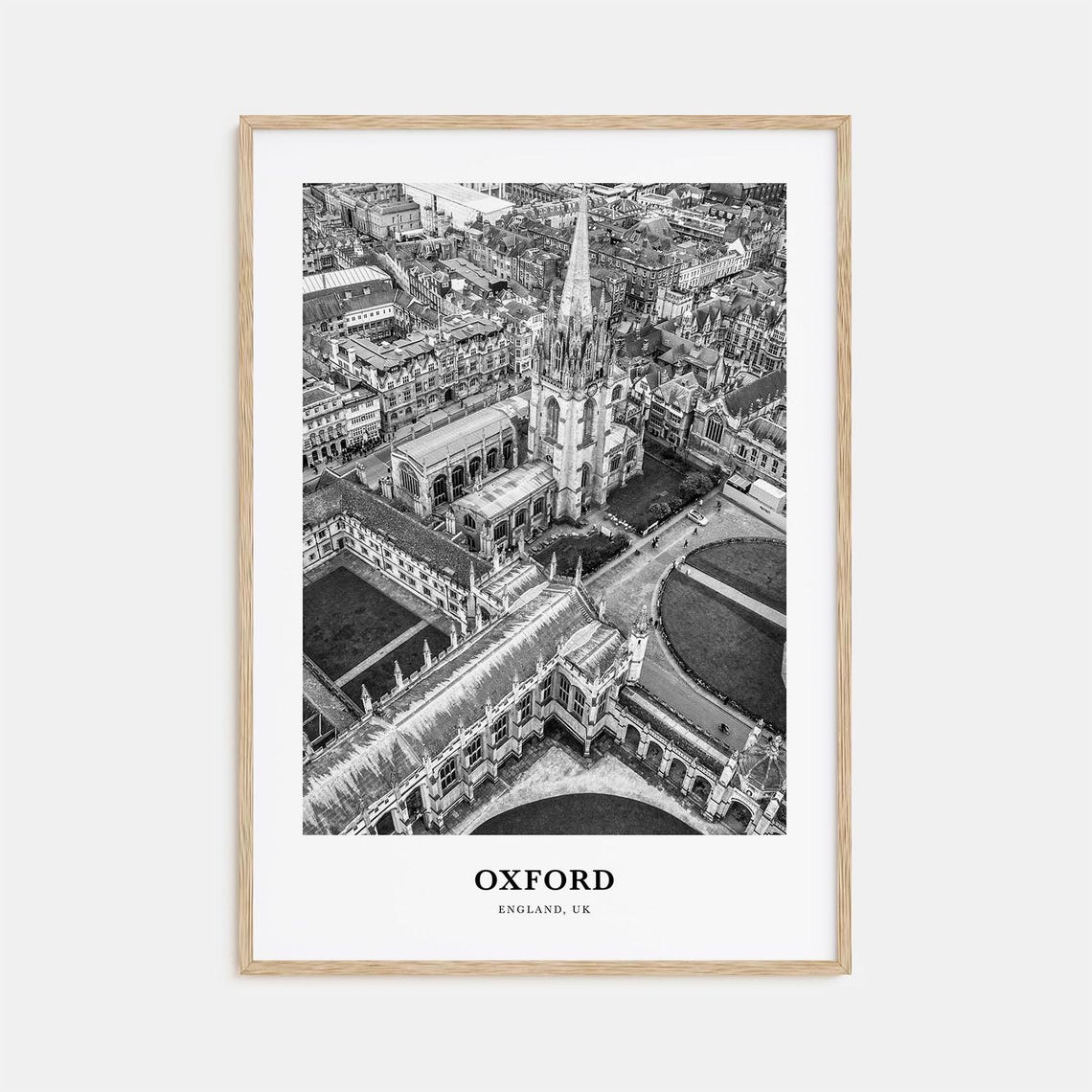 Oxford England Historic University Spire Aerial Black and White Poster