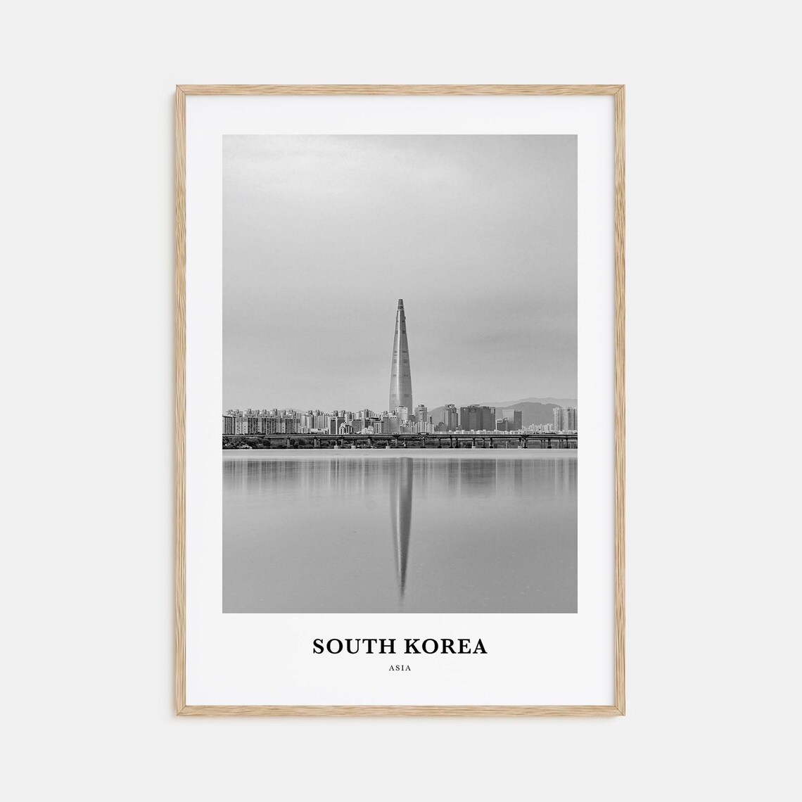 South Korea Seoul Lotte Tower Skyline Black White Photo Poster