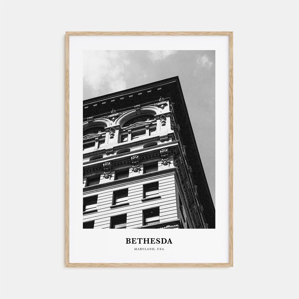 Bethesda Maryland Historic Downtown Building Facade Black White Poster