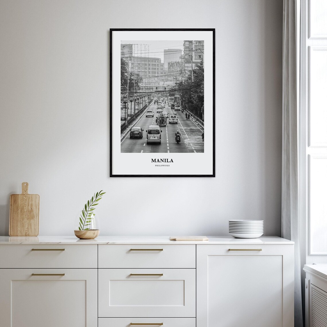 Manila Philippines Busy Avenue Black and White Cityscape Poster - Image 2