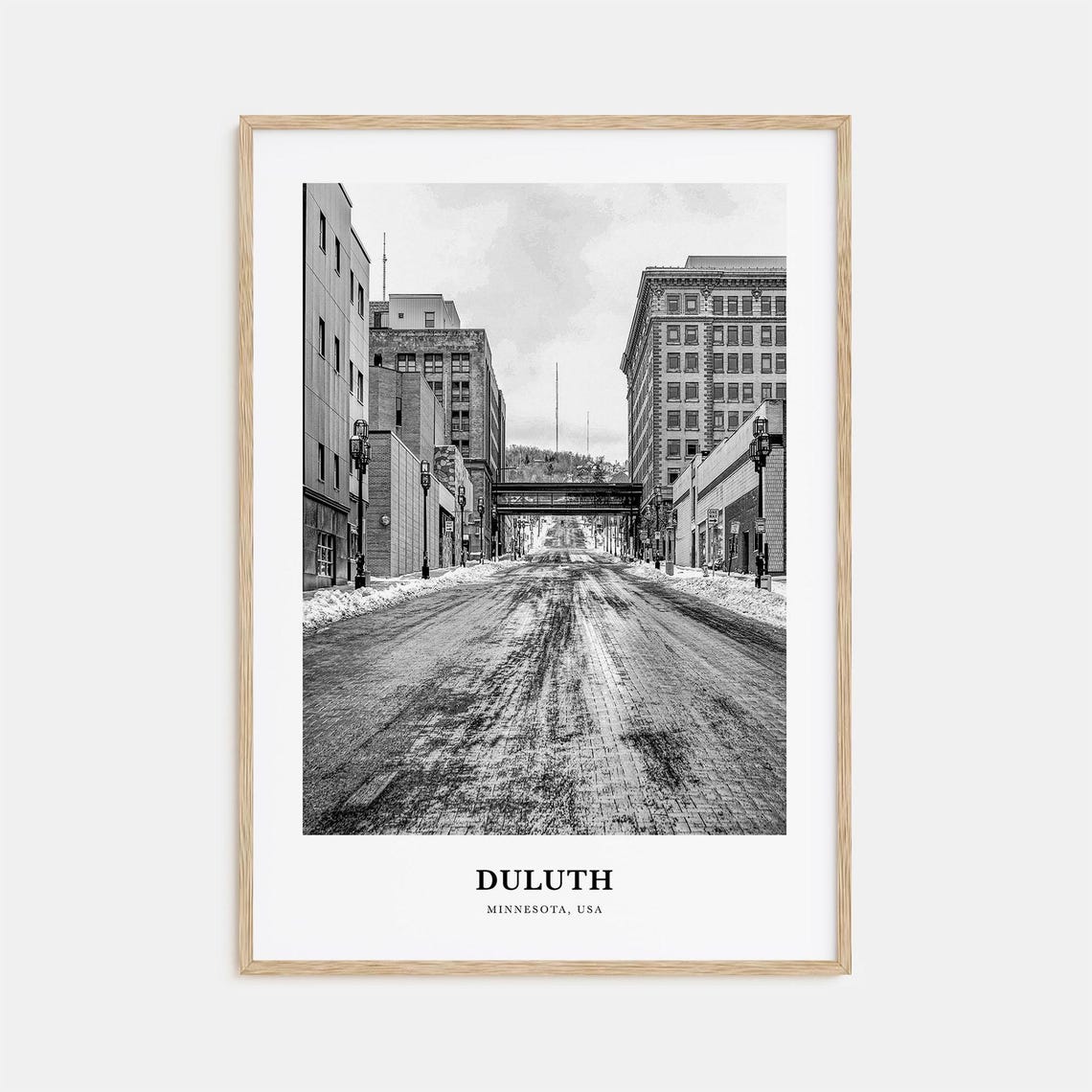 Duluth Minnesota Winter Downtown Street Black and White Poster