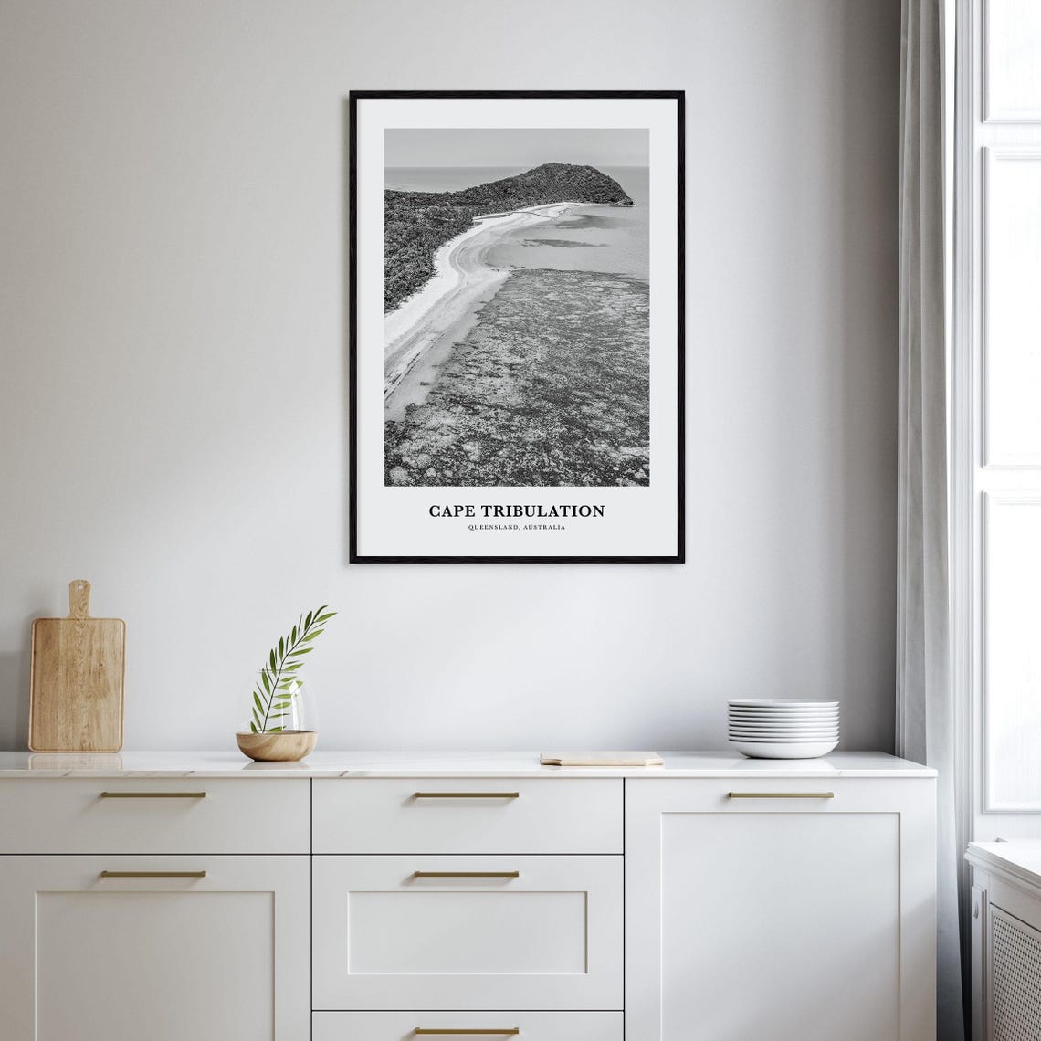 Cape Tribulation Queensland Australia Aerial Beach Monochrome Poster - Image 2