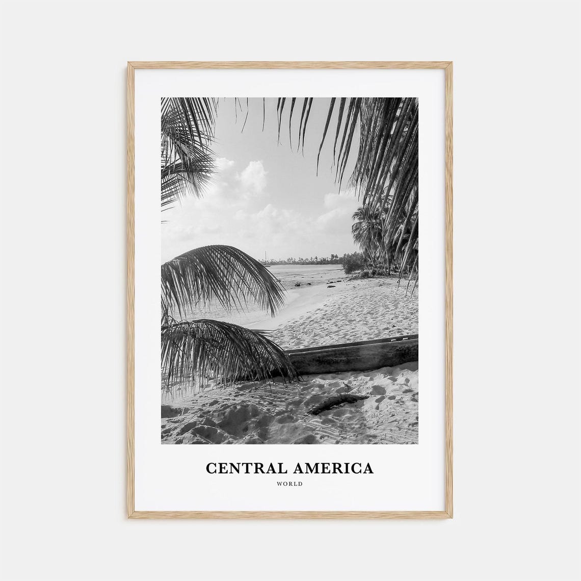 Central America Tropical Palm Beach Black White Travel Poster