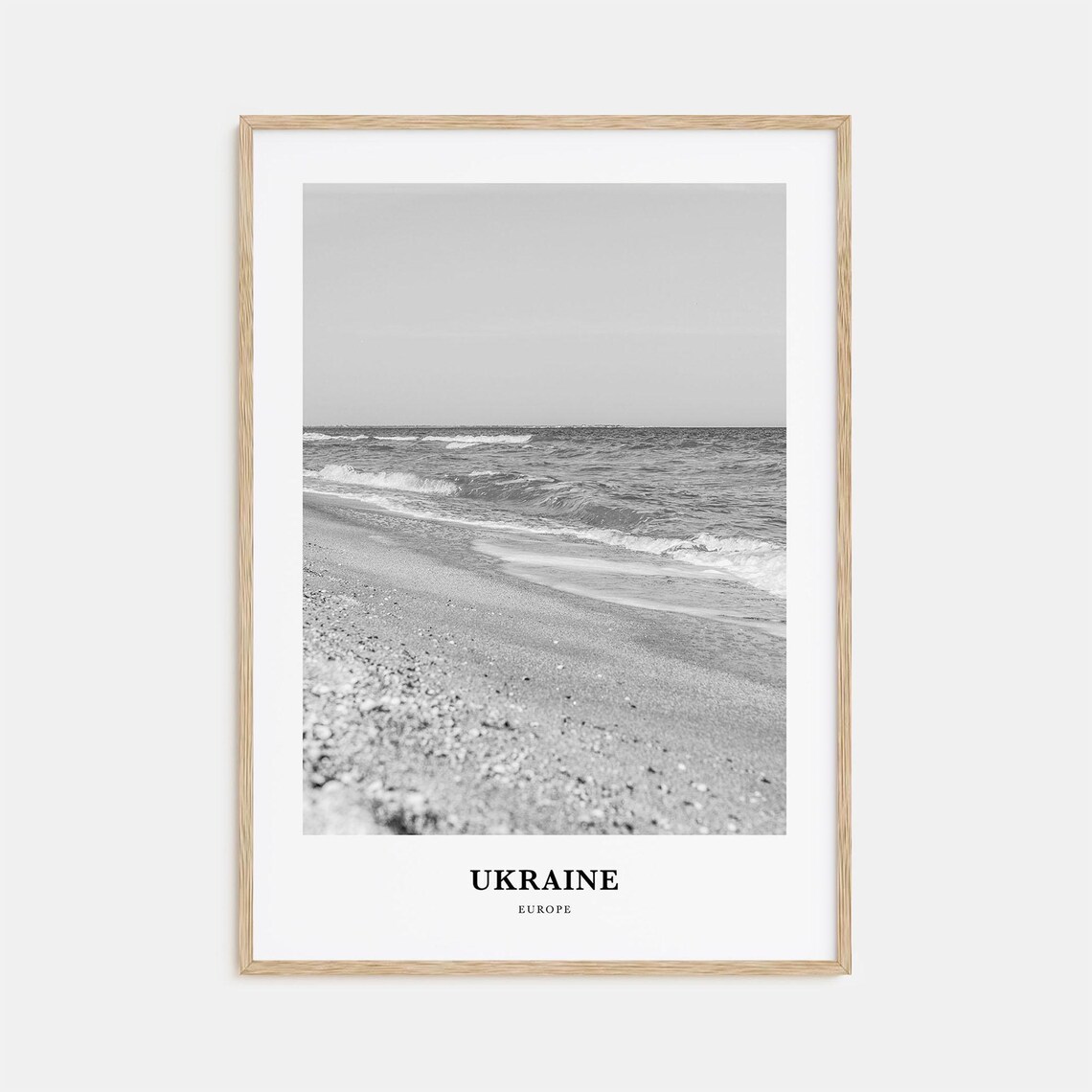 Ukraine Europe Peaceful Black and White Beach Shoreline Poster