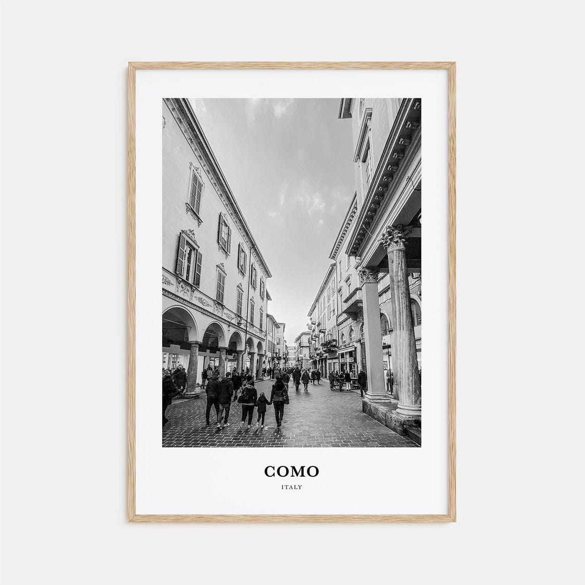 Como Italy Old Town Cobblestone Street Market Black and White Poster