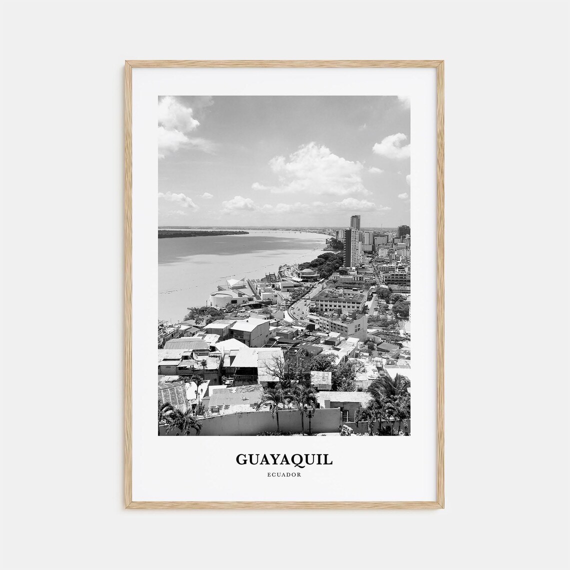 Guayaquil Ecuador Waterfront City Black and White Photo Poster
