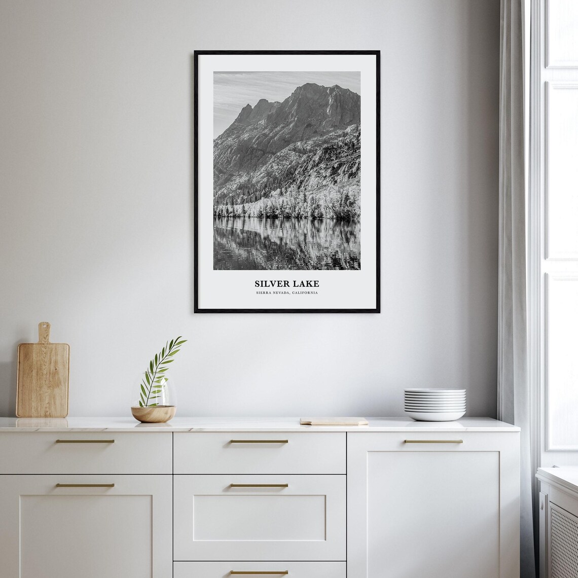 Silver Lake Sierra Nevada Mountain Black and White Nature Poster - Image 2
