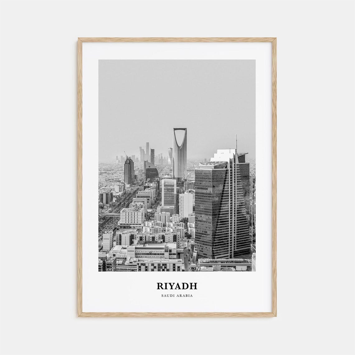 Riyadh Saudi Arabia Modern Skyline Kingdom Tower Black White Poster