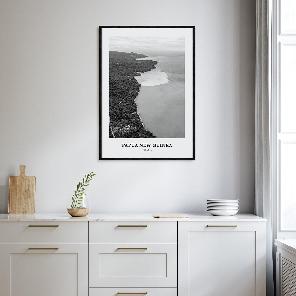 Papua New Guinea Oceania Aerial Coastline Black White Poster - Image 2