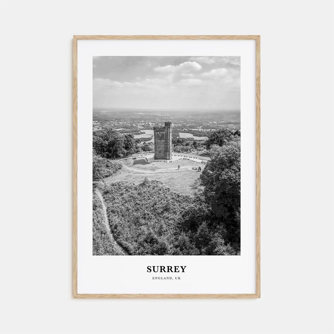 Surrey England Countryside Tower Hill Black White Photo Poster