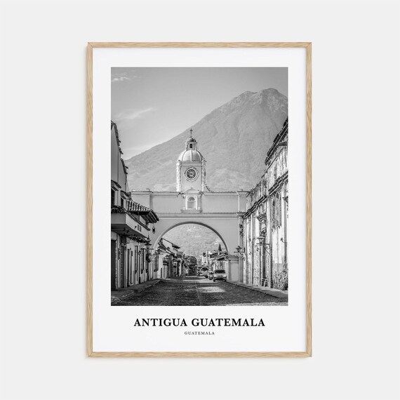 Antigua Guatemala Santa Catalina Arch Volcano Black and White Poster