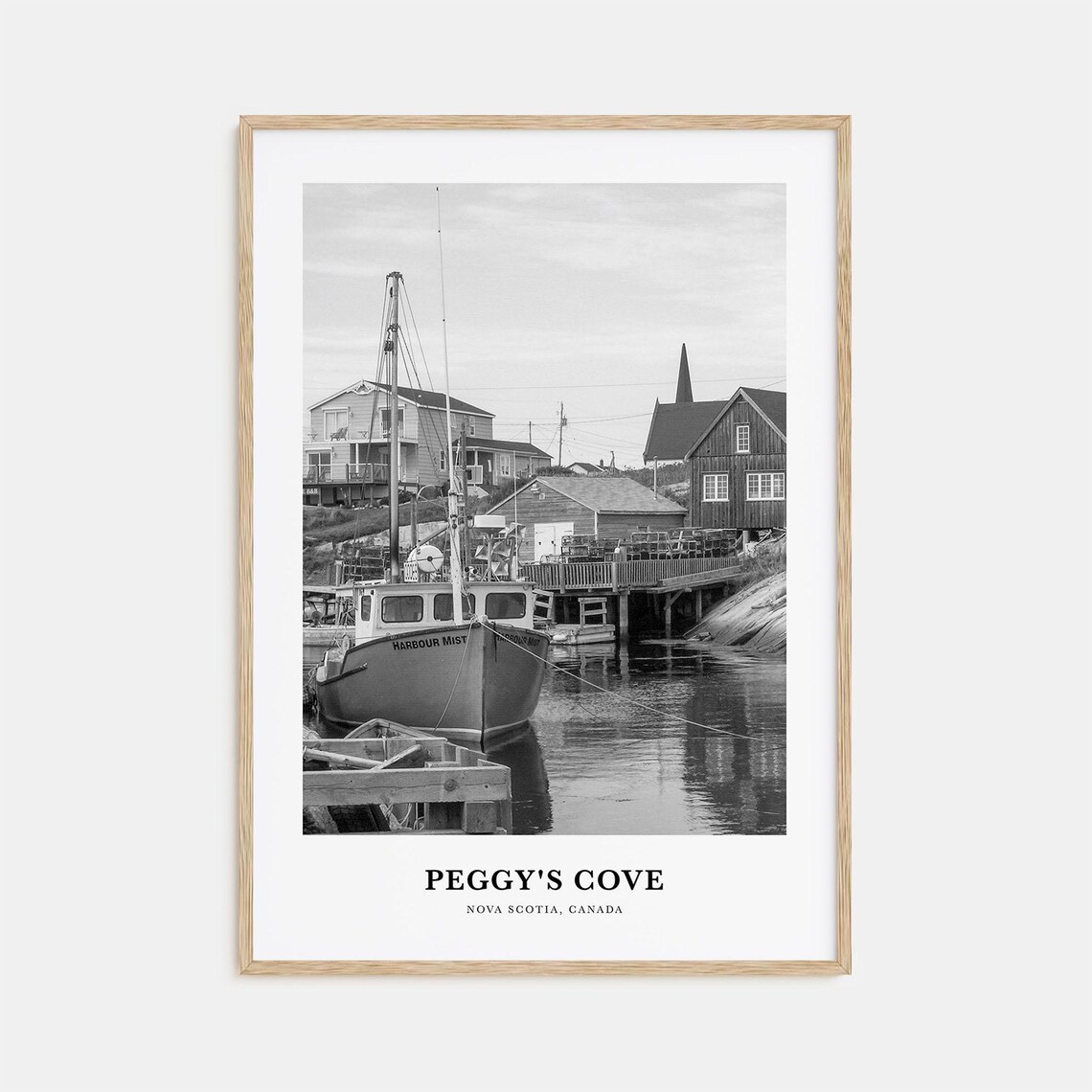 Peggys Cove Nova Scotia Fishing Boat Harbour Black White Poster