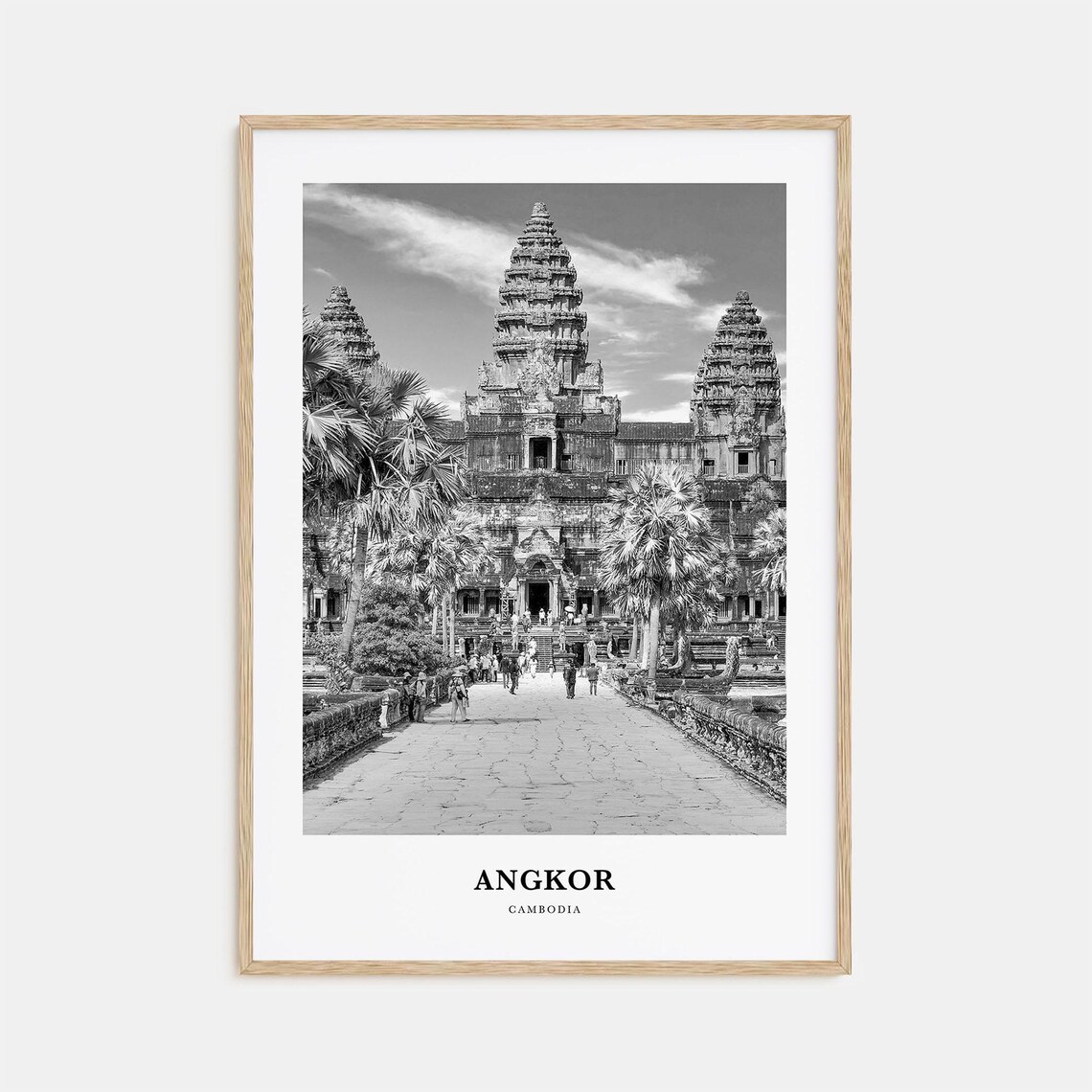 Angkor Wat Temple Towers Cambodia Black and White Travel Poster