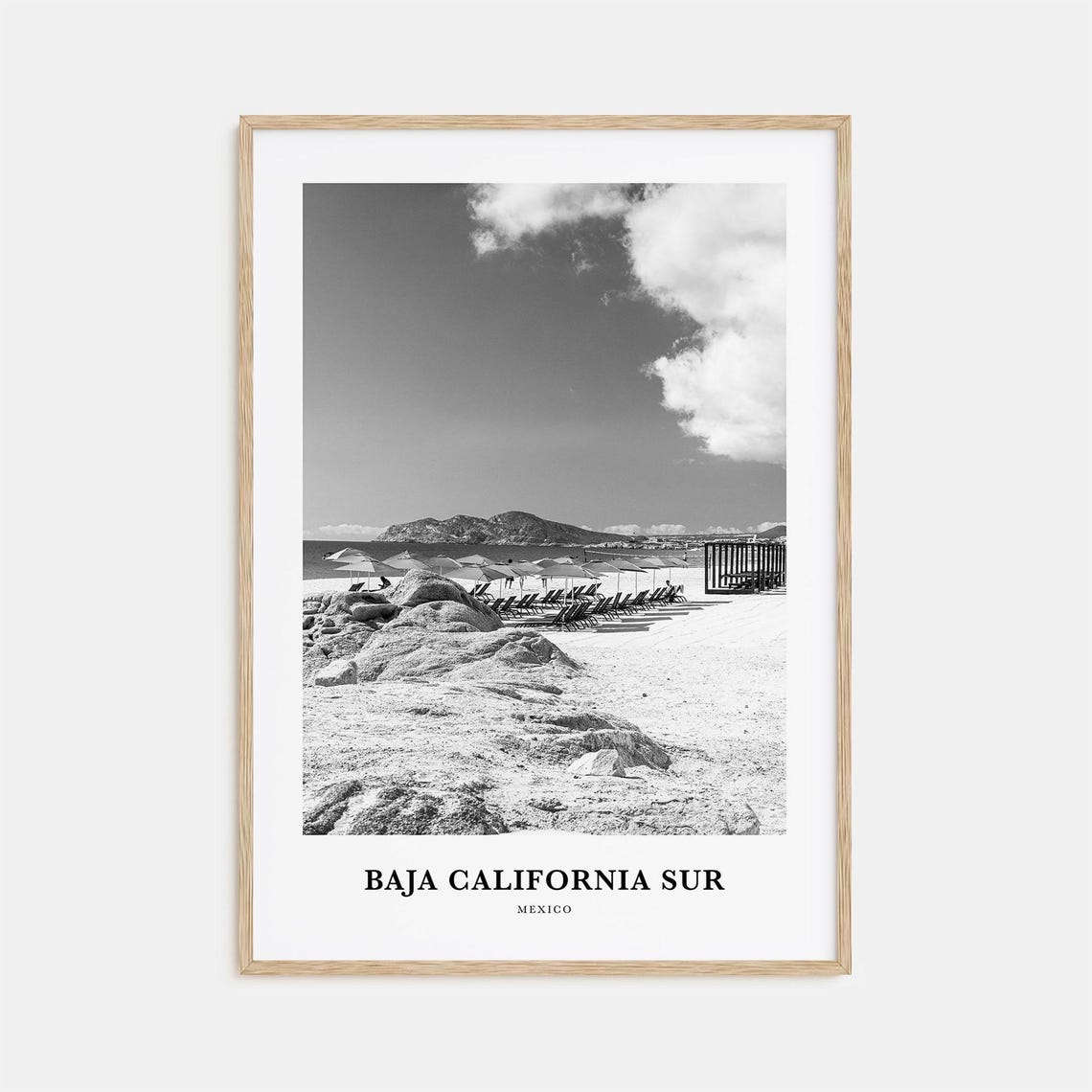 Baja California Sur Mexico Beach Umbrellas Black and White Poster