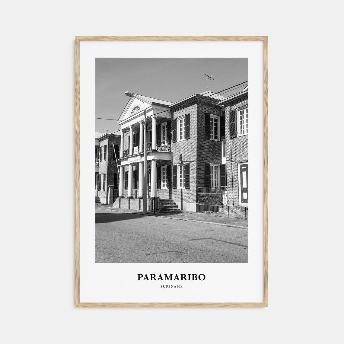 Paramaribo Suriname Historic Colonial Street Black White Poster