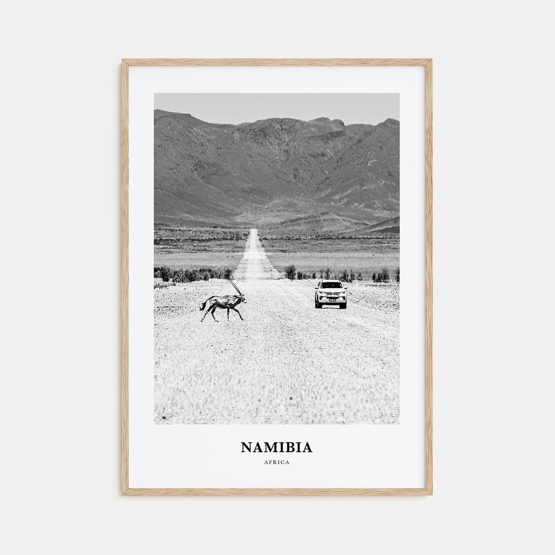Namibia Africa Desert Road Gemsbok Antelope Black White Poster