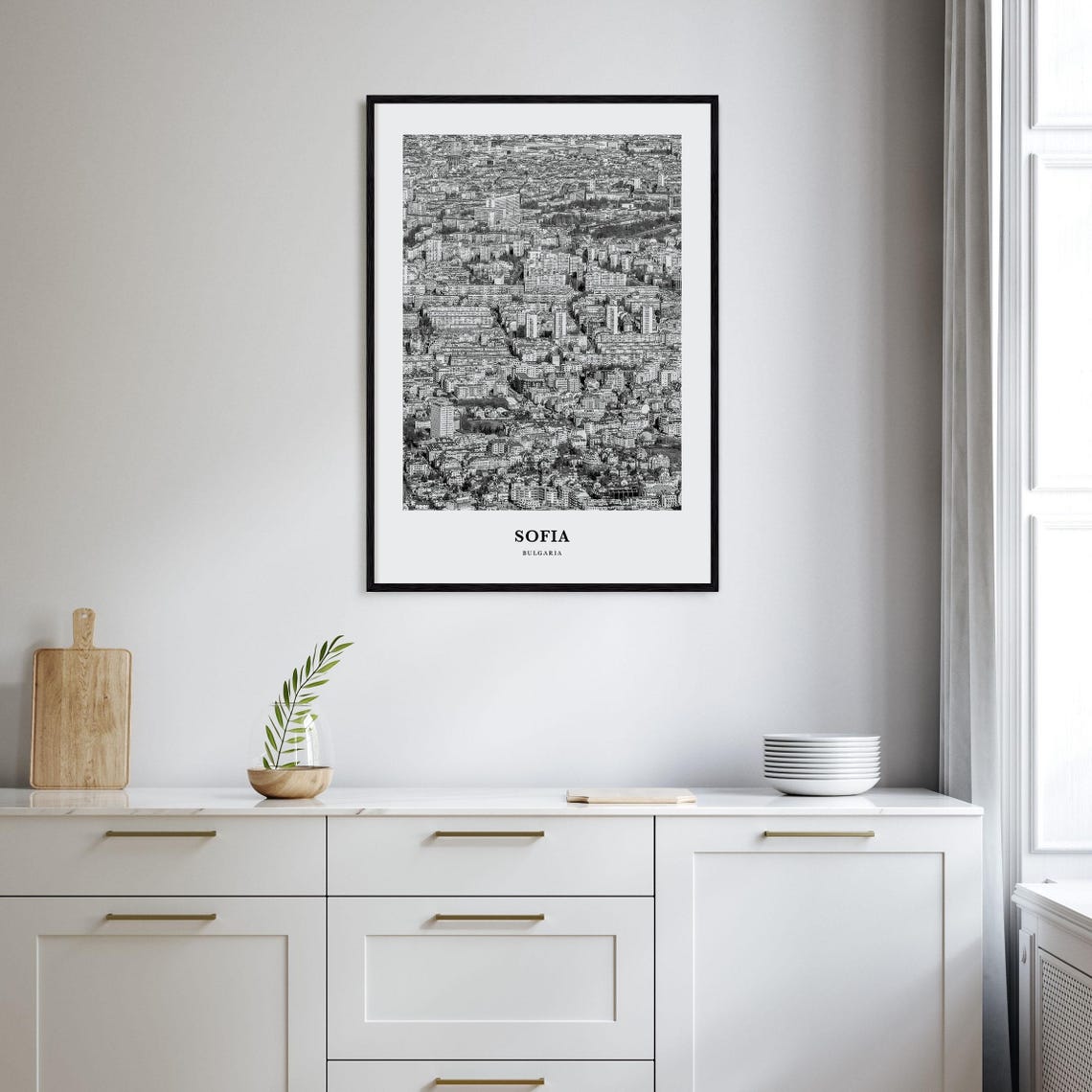 Sofia Bulgaria Aerial Cityscape Black and White Photo Poster - Image 2