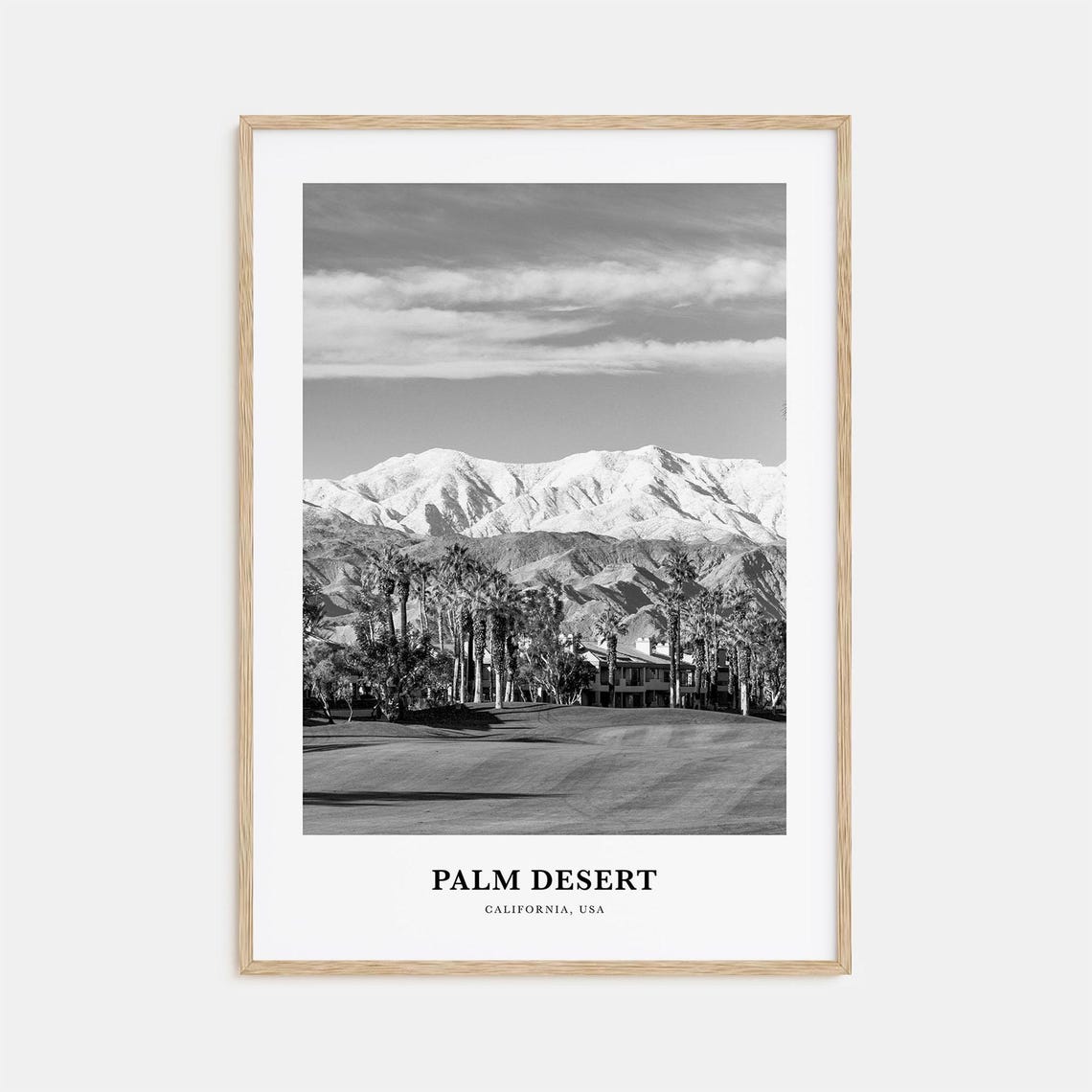Palm Desert Golf Course Mountain View Black and White Travel Poster