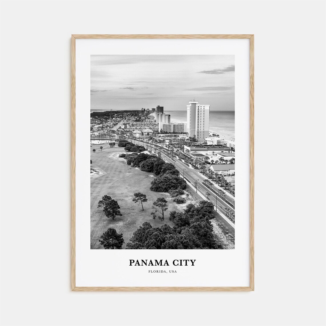 Panama City Beach Florida Aerial Coastline Black White Poster