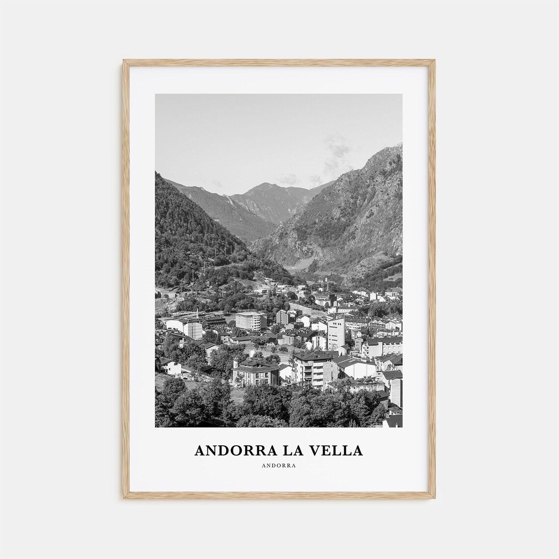 Andorra la Vella Valley Cityscape Black and White Travel Poster