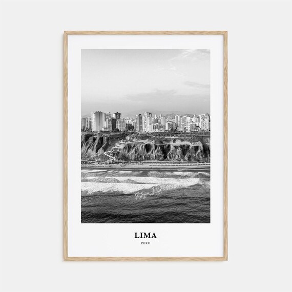 Lima Peru Miraflores Cliffs Ocean Black White Coastal Poster