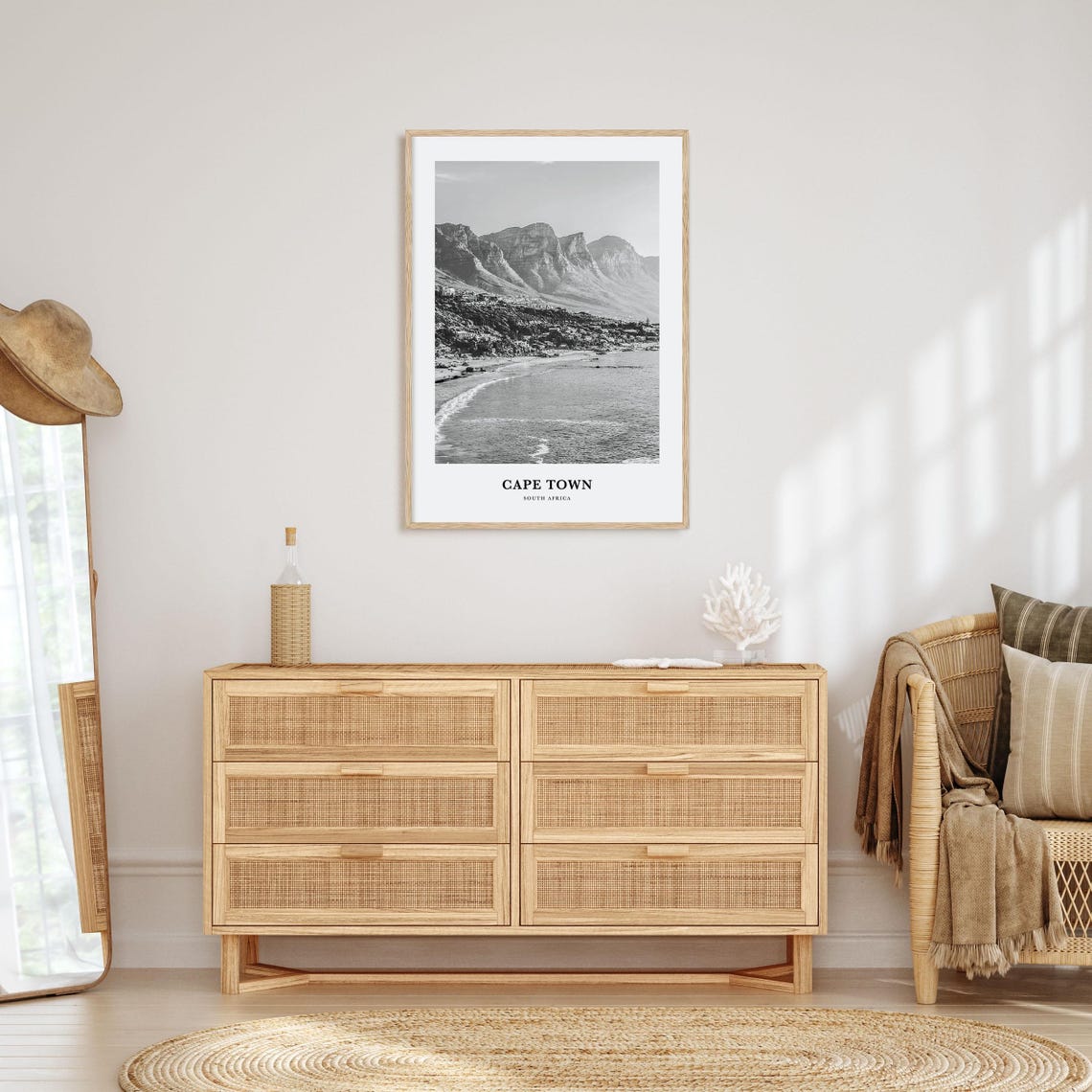 Cape Town South Africa Twelve Apostles Beach Black White Poster - Image 3