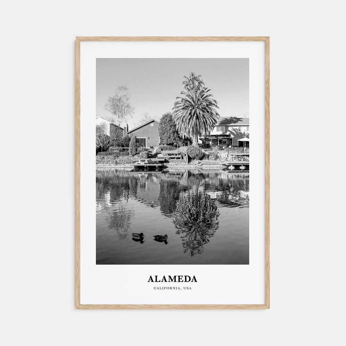 Alameda California Lagoon Waterfront Homes Black and White Poster